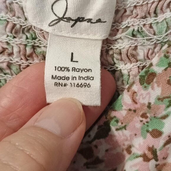 Japna Floral Boho Top Women L Flutter Sleeve Ruched V-Neck Blouse - Picture 3 of 9